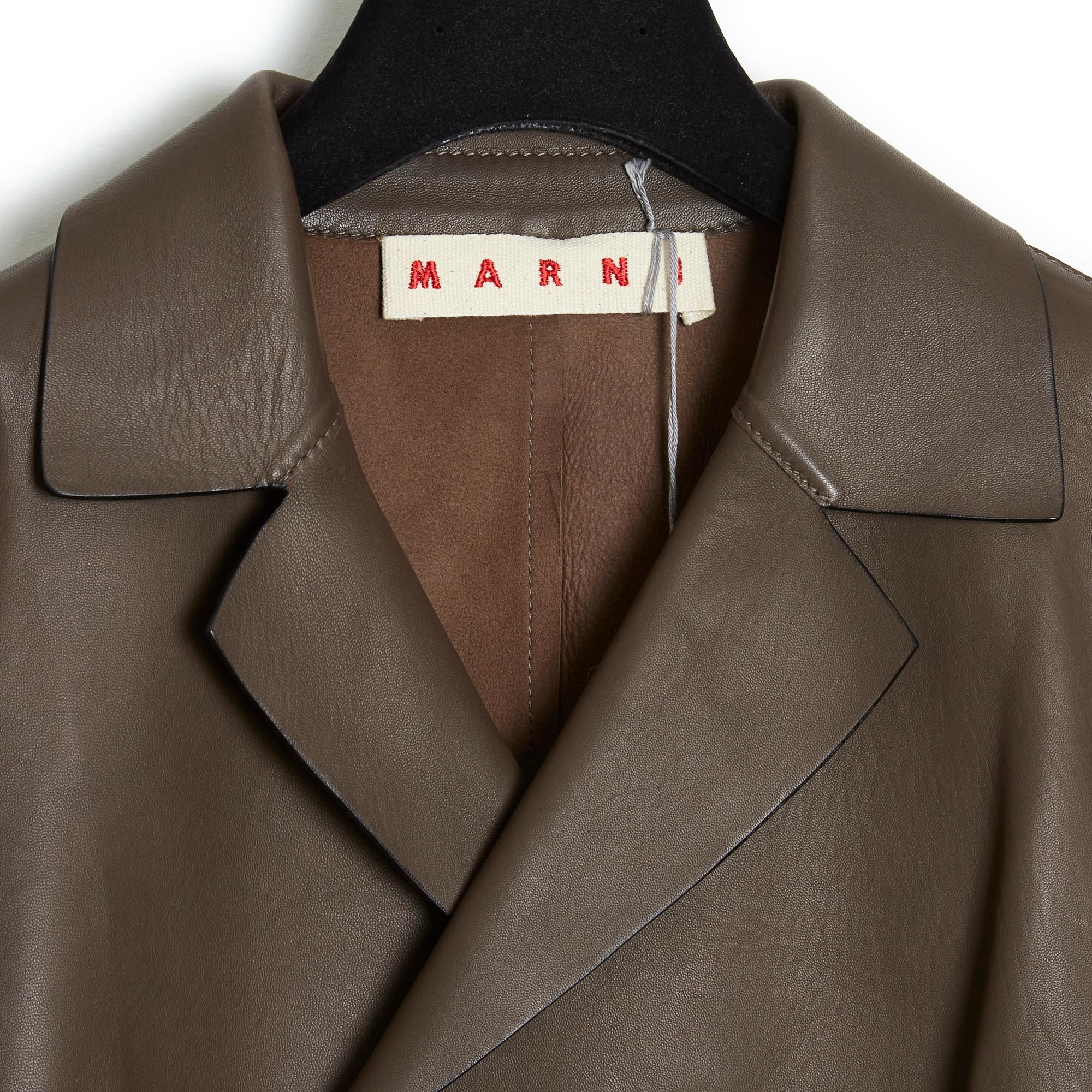 Women's or Men's Marni Khaki Brown Leather Short Jacket IT42 FR38 New
