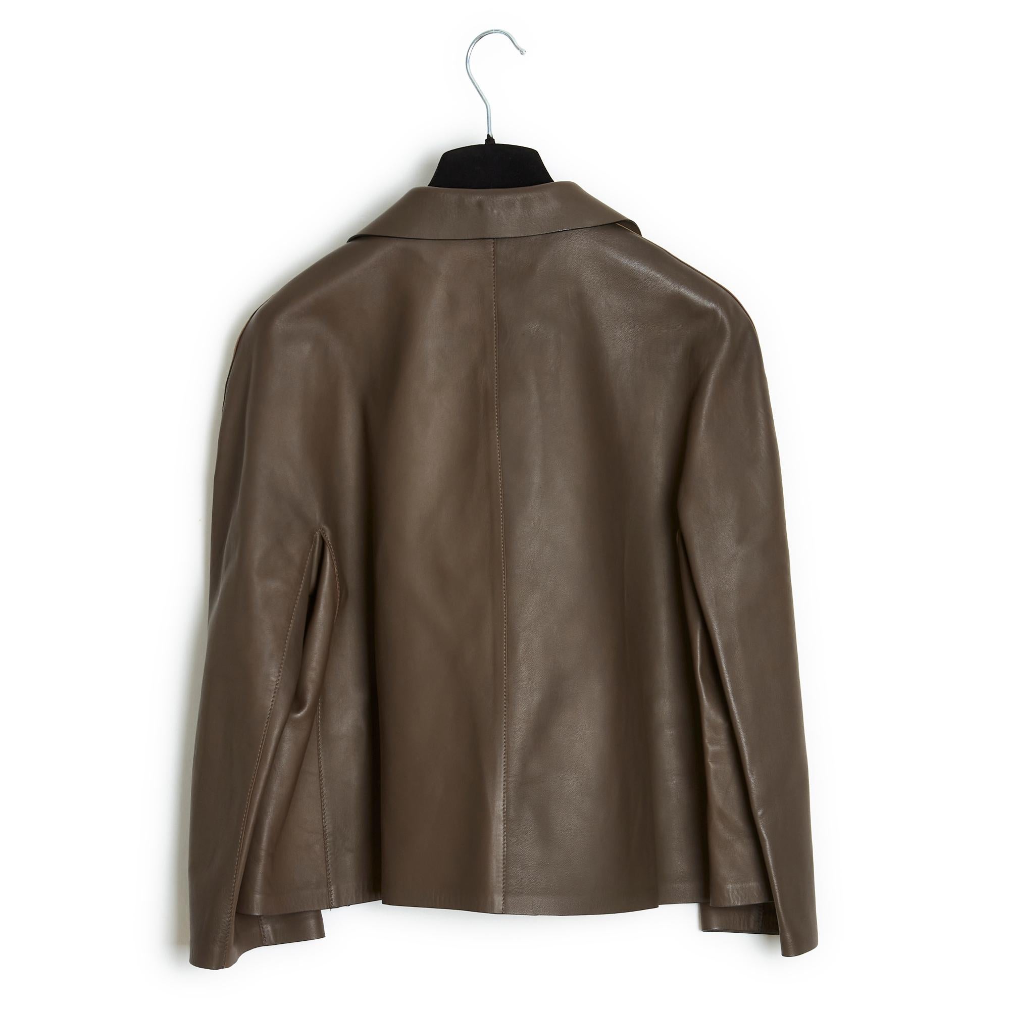 Marni Khaki Brown Leather Short Jacket IT42 FR38 New 1