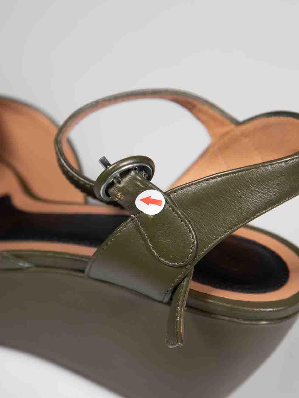 Marni Khaki Leather Wedge Sandals Size IT 37 For Sale 3