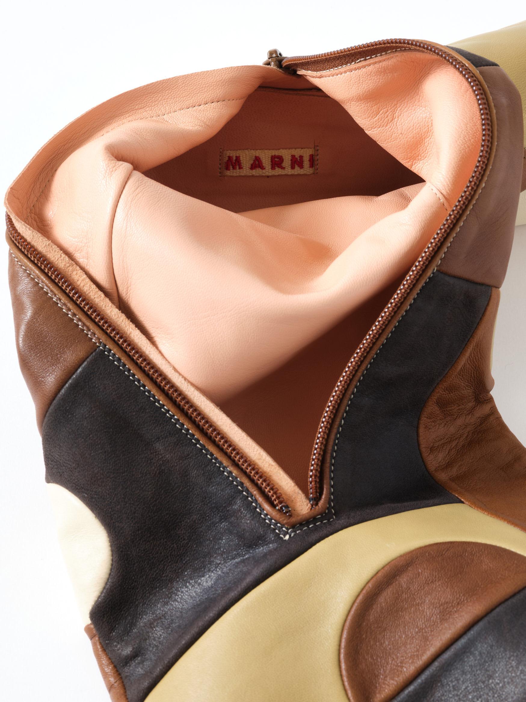 Marni Leather Boots, 1960's Style Design, Brown, Beige & Khaki, Pair of Boots For Sale 5