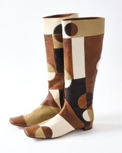 Marni Leather Boots, 1960's Style Design, Pair of Boots, Brown, Beige & Khaki