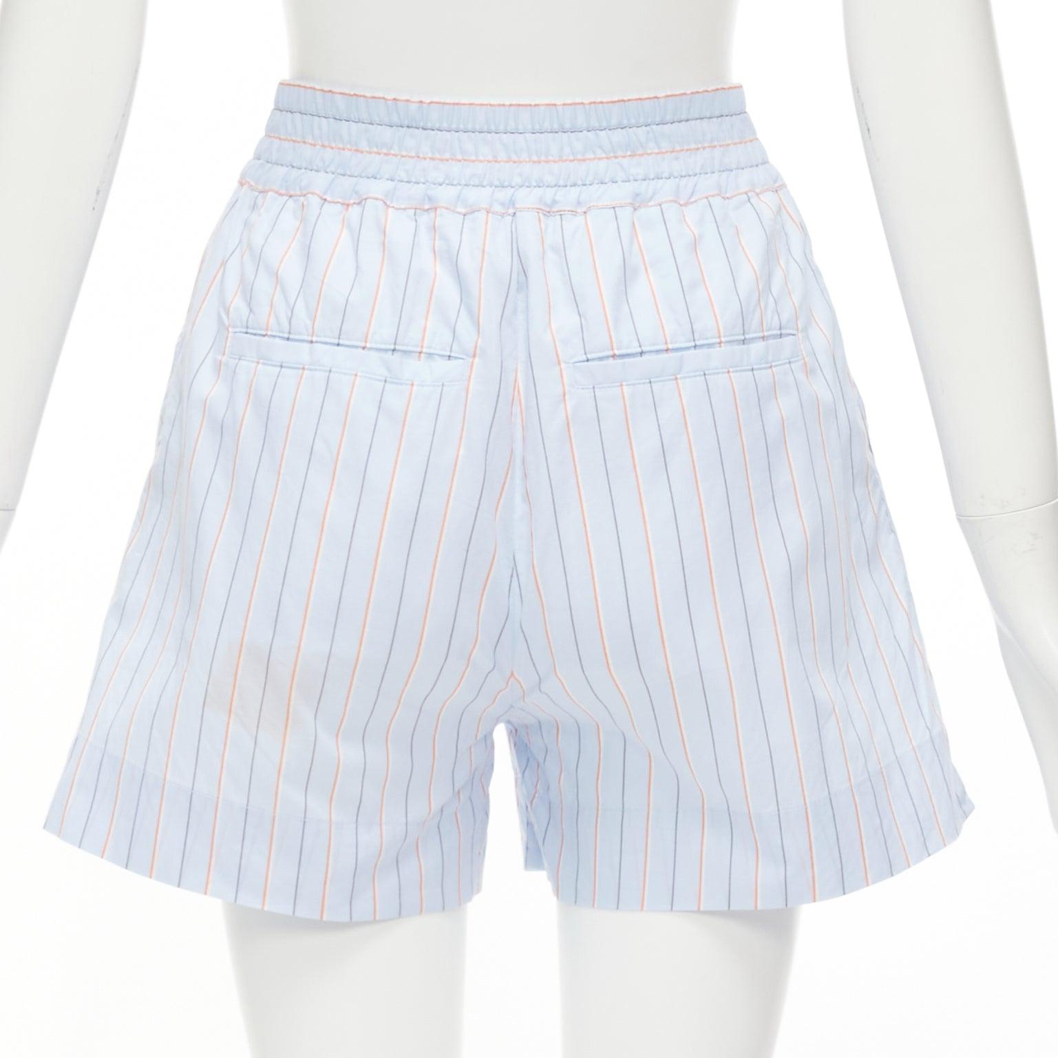 Women's MARNI light blue orange pinstripe embroidered boxer shorts IT36 XXS For Sale