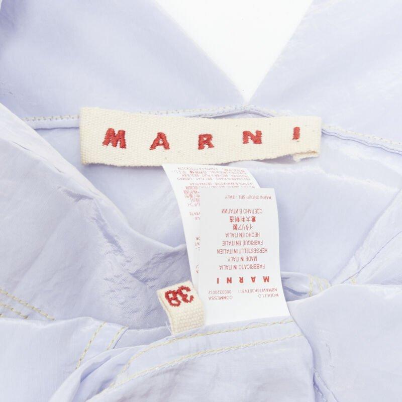 MARNI light blue yellow overstitching crinkled viscose round boxy dress IT38 XS For Sale 6