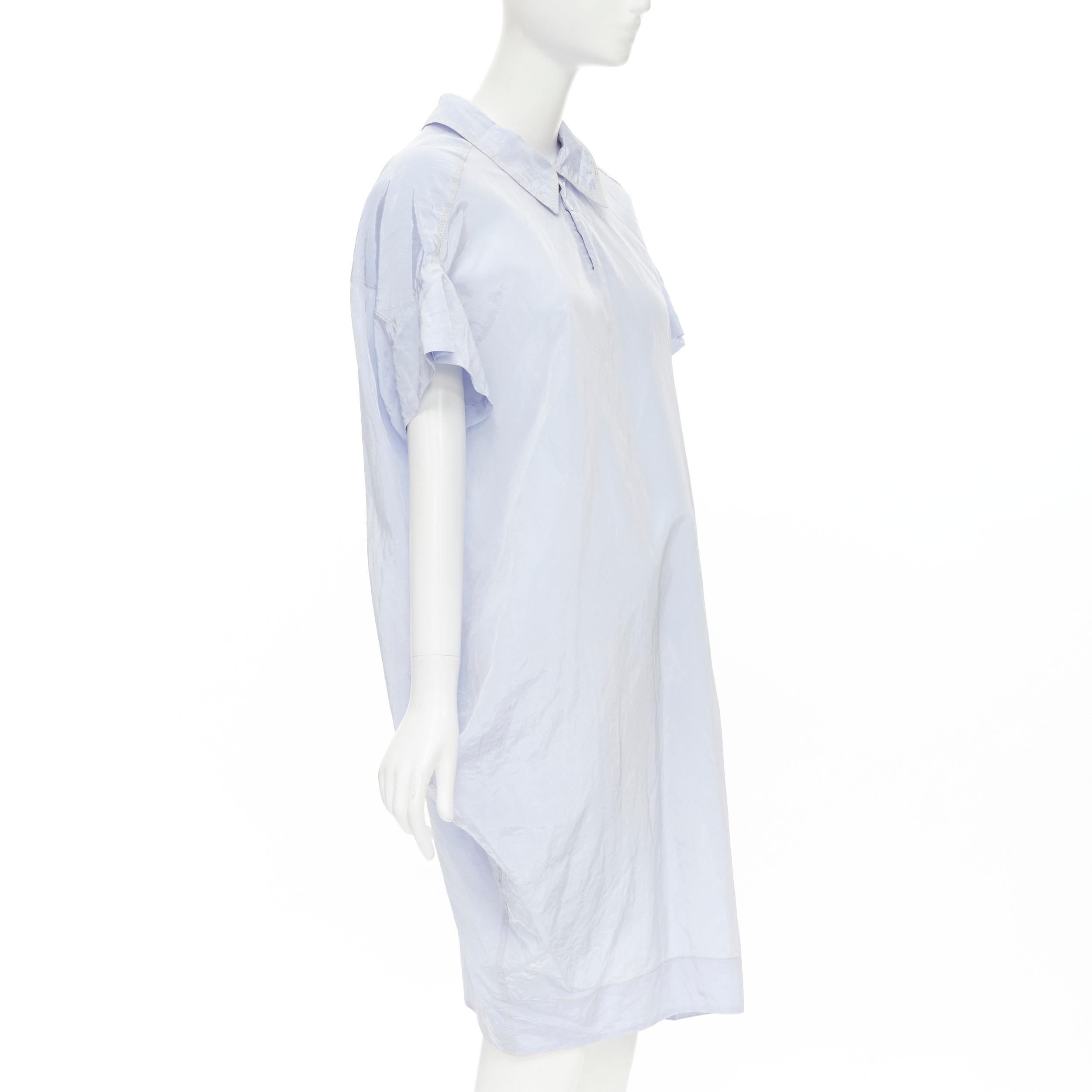 Gray MARNI light blue yellow overstitching crinkled viscose round boxy dress IT38 XS For Sale