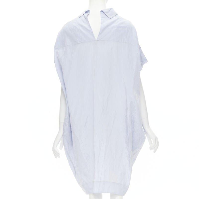 Women's MARNI light blue yellow overstitching crinkled viscose round boxy dress IT38 XS For Sale