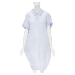 MARNI light blue yellow overstitching crinkled viscose round boxy dress IT38 XS