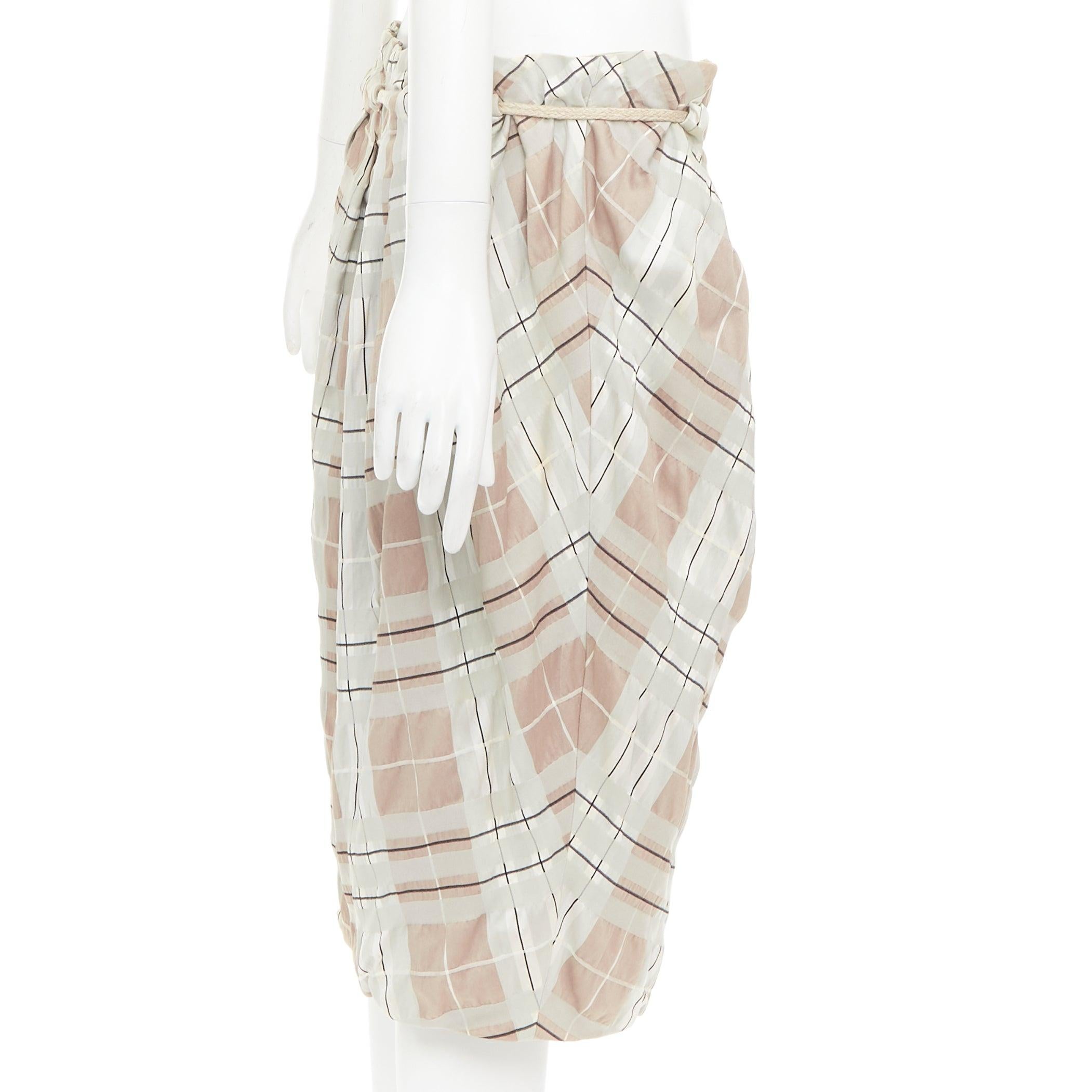 MARNI light green khaki checked rope tie waist drop waist skirt IT38 XS In Fair Condition For Sale In Hong Kong, NT