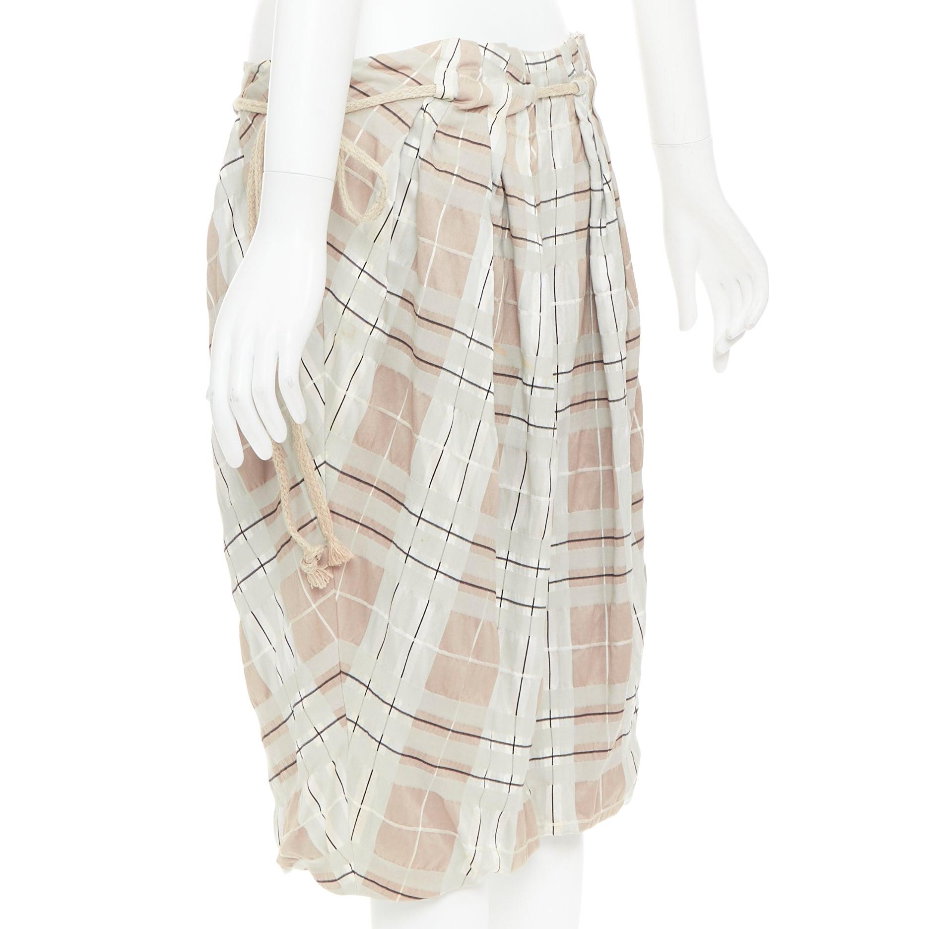 MARNI light green khaki checked rope tie waist drop waist skirt IT38 XS For Sale 1