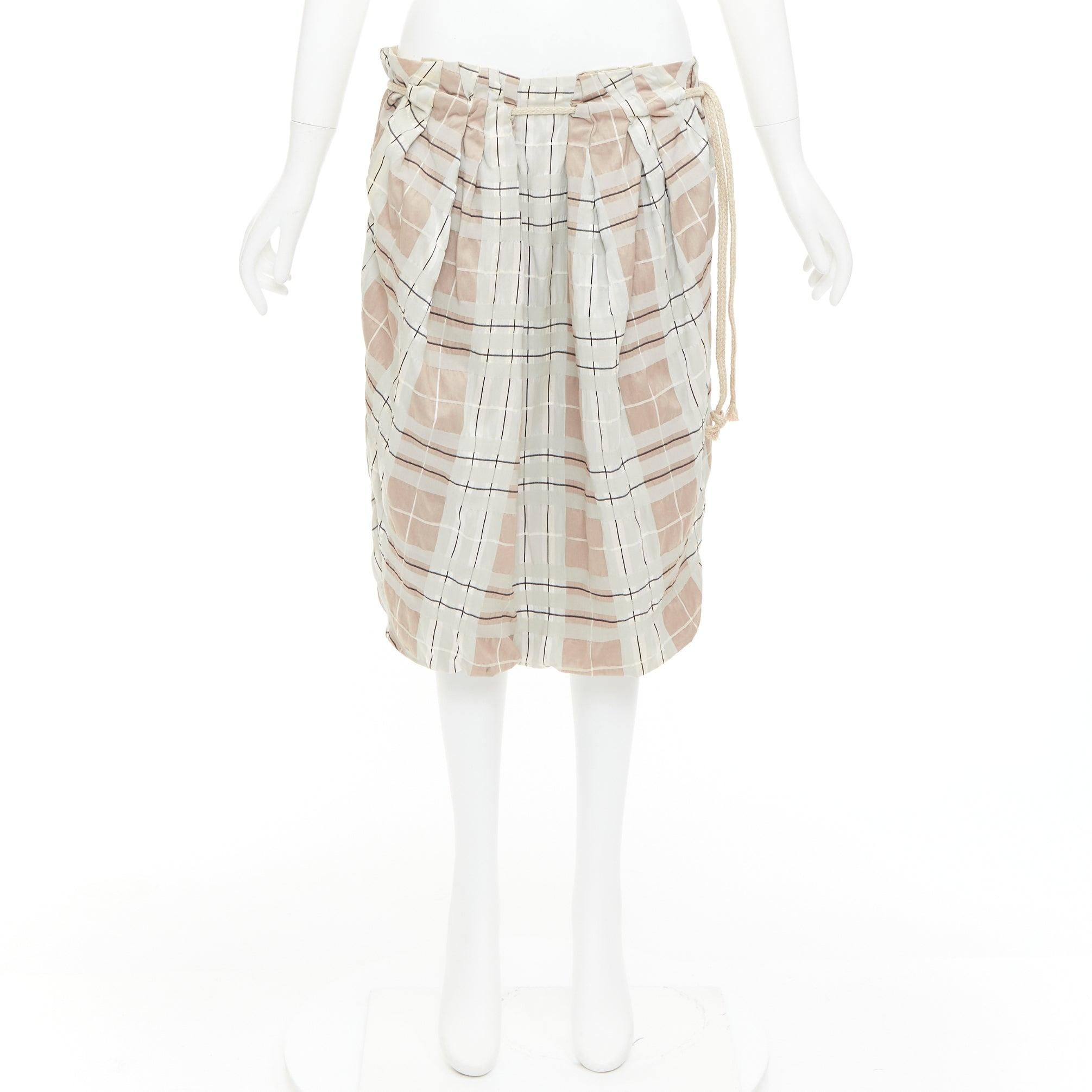 MARNI light green khaki checked rope tie waist drop waist skirt IT38 XS For Sale 4