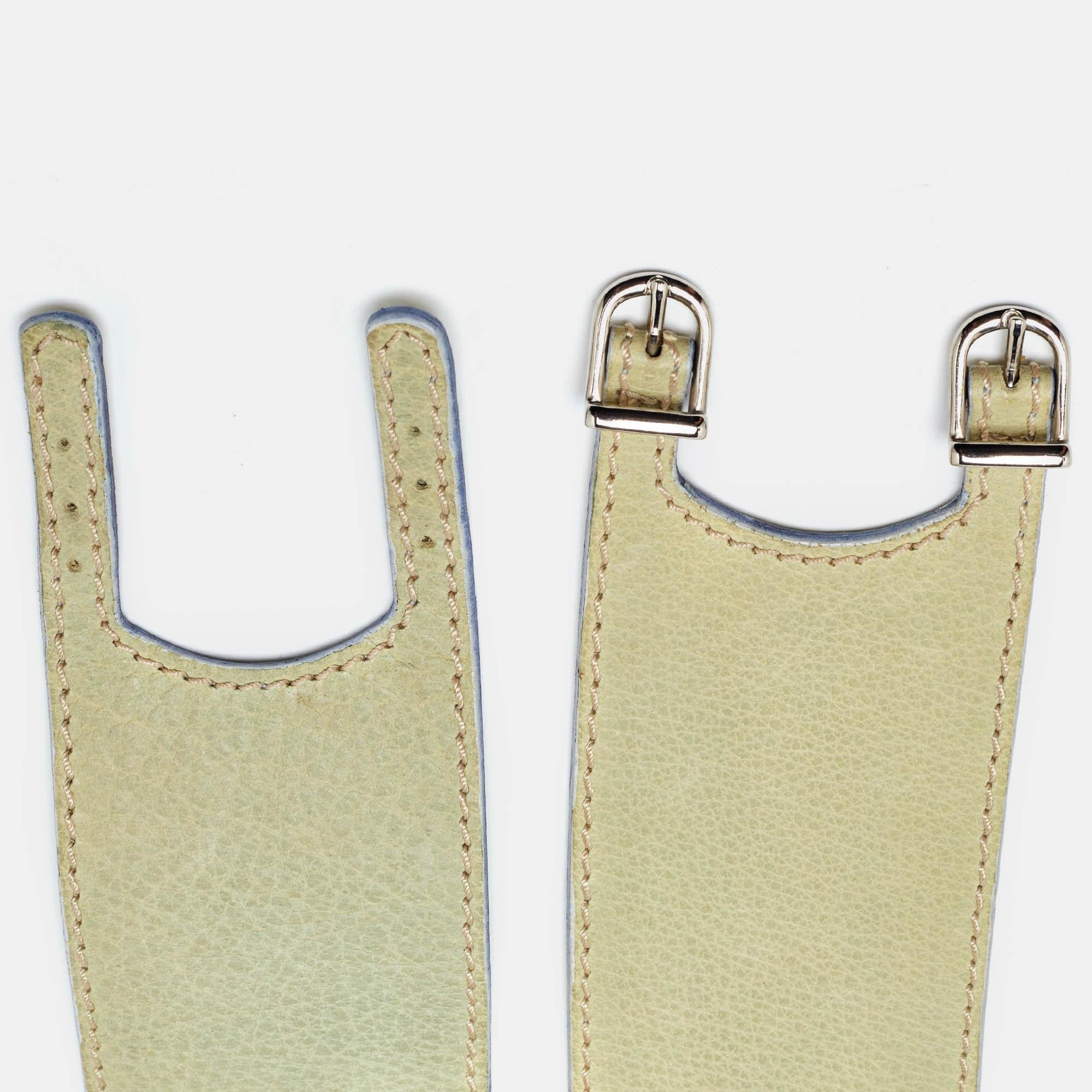 Beige Marni Light Green Leather Adjustable Double Strap Wide Belt For Sale
