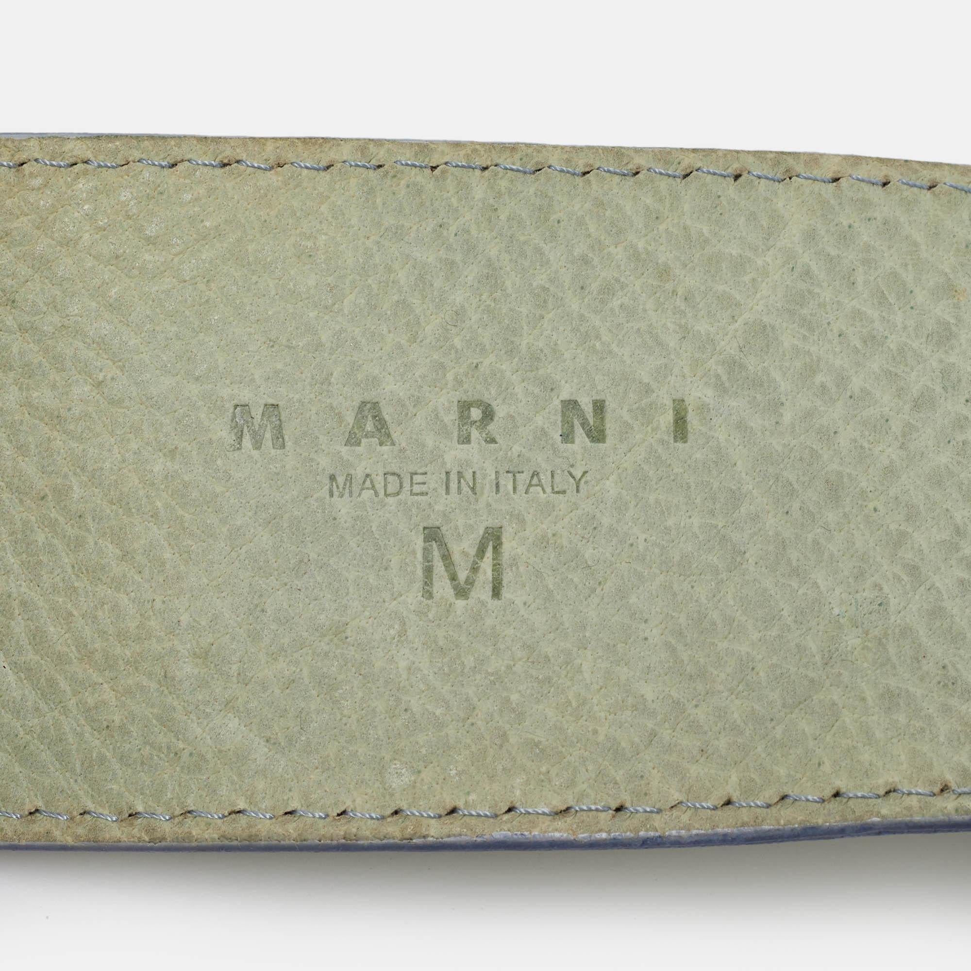 Marni Light Green Leather Adjustable Double Strap Wide Belt In Fair Condition For Sale In Dubai, Al Qouz 2