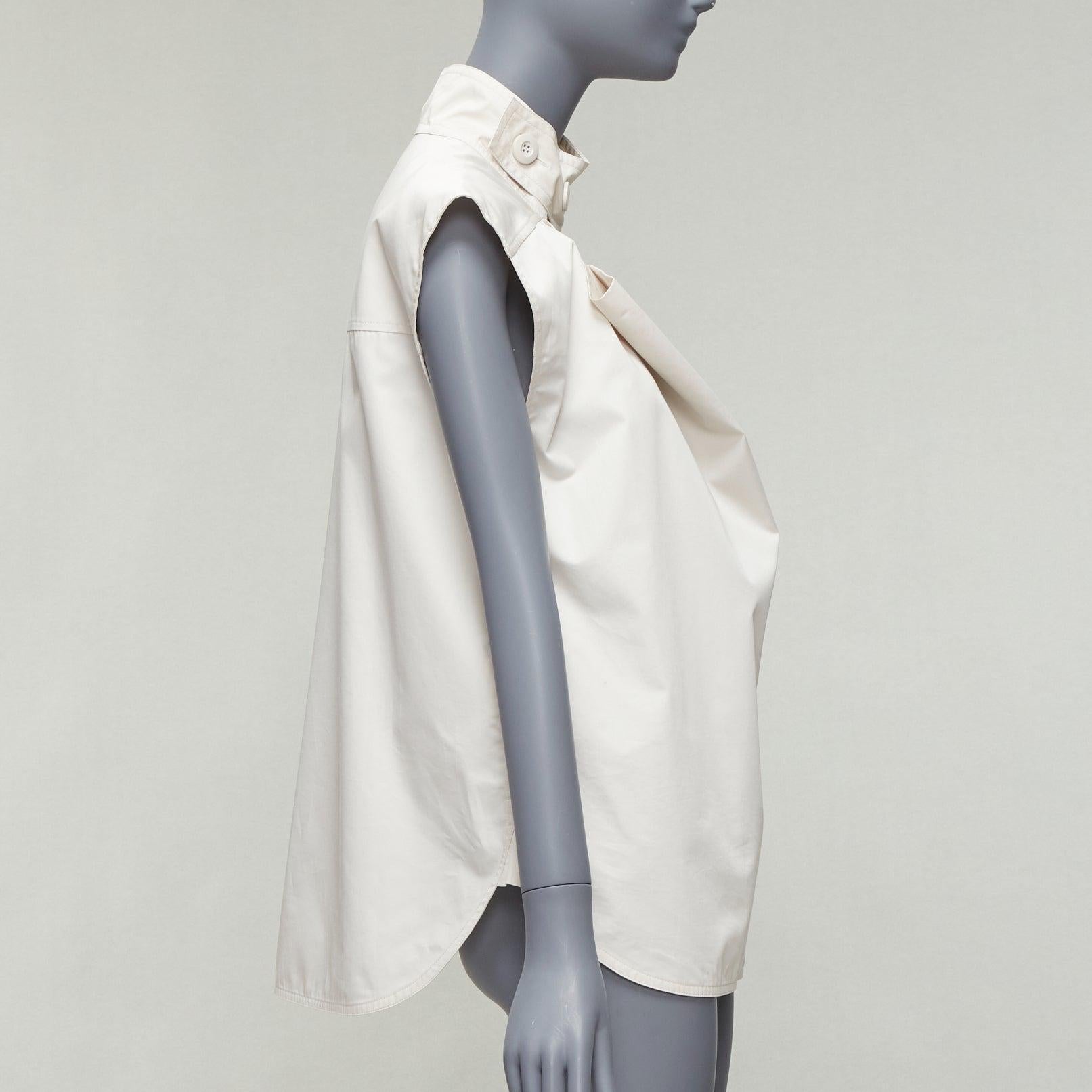 MARNI light grey cotton cut out draped collar boxy utility top IT36 XXS In Excellent Condition For Sale In Hong Kong, NT