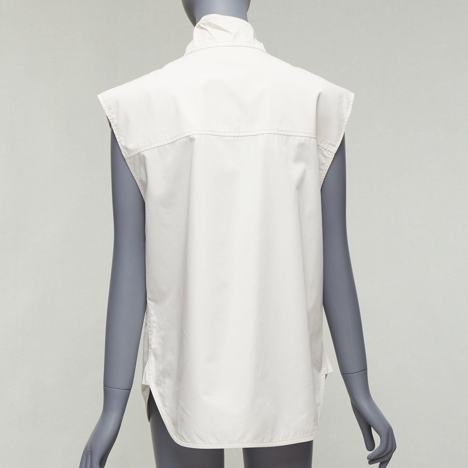 Women's MARNI light grey cotton cut out draped collar boxy utility top IT36 XXS For Sale