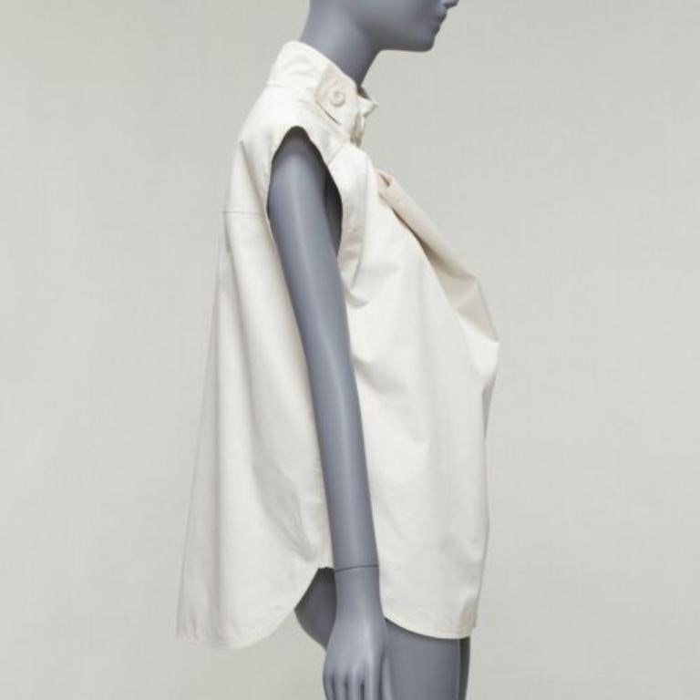 MARNI light grey cotton cut out draped collar boxy utility top IT36 XXS In Excellent Condition In Hong Kong, NT