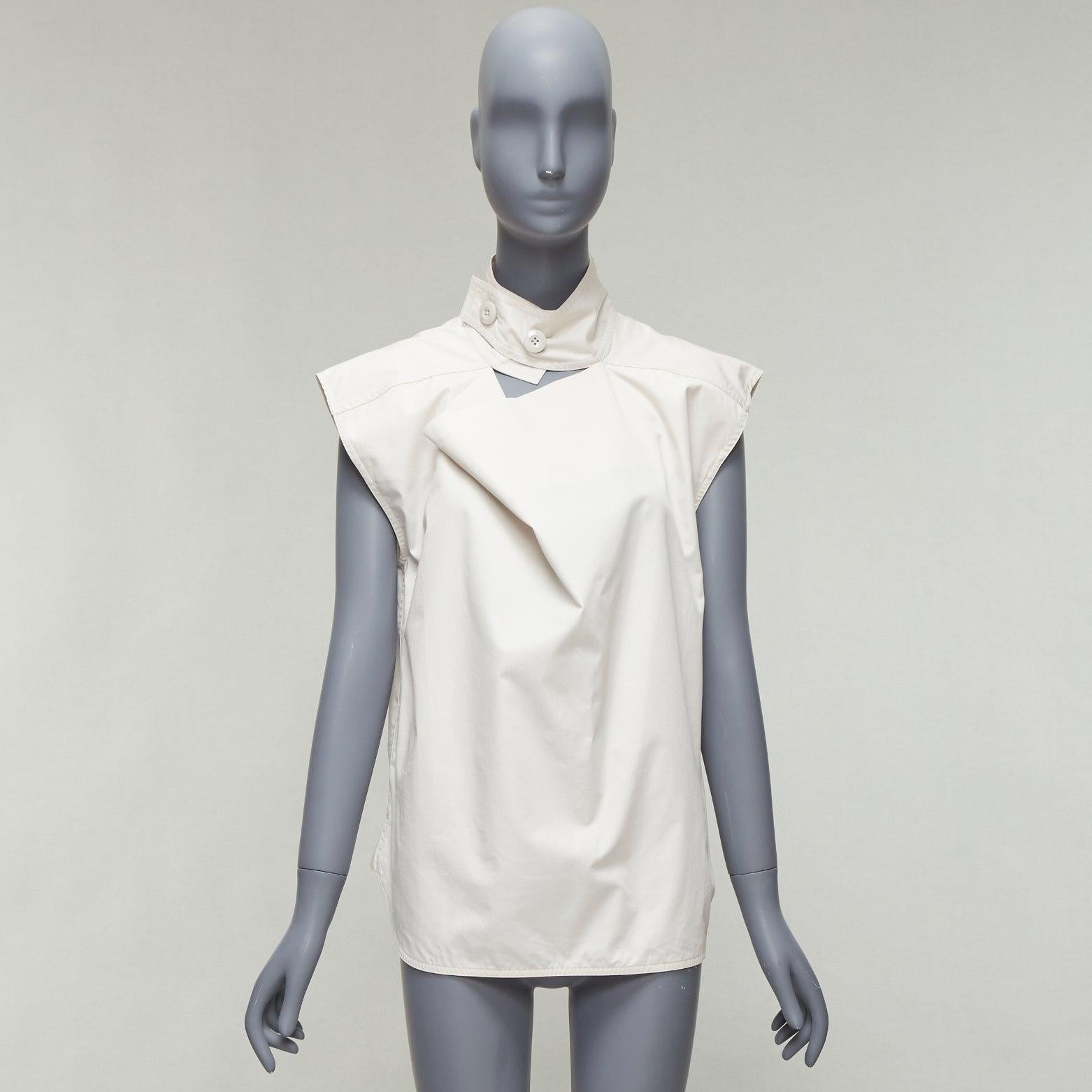 MARNI light grey cotton cut out draped collar boxy utility top IT36 XXS For Sale 5