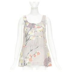MARNI light grey ramie blend muted floral print panelled scoop neck top IT38 XS