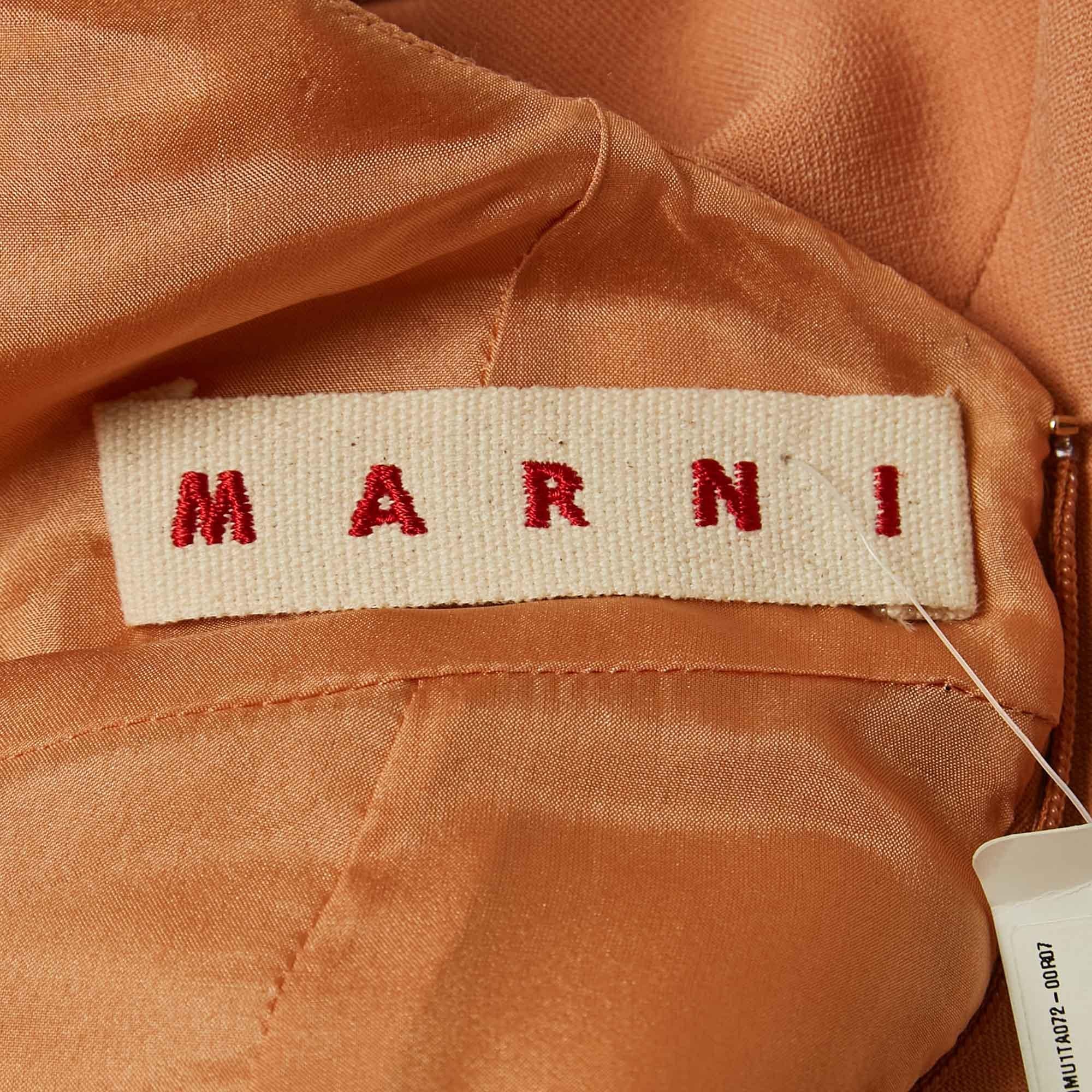 Women's Marni Light Orange Crepe Box Pleat Detail Sleeveless Dress M For Sale