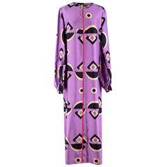 Marni Lilac Silk Geometric Print Long Sleeve Column Dress - Size US 10