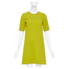 MARNI lime green 100% virgin wool overstitch silk lined shift dress IT36 XXS