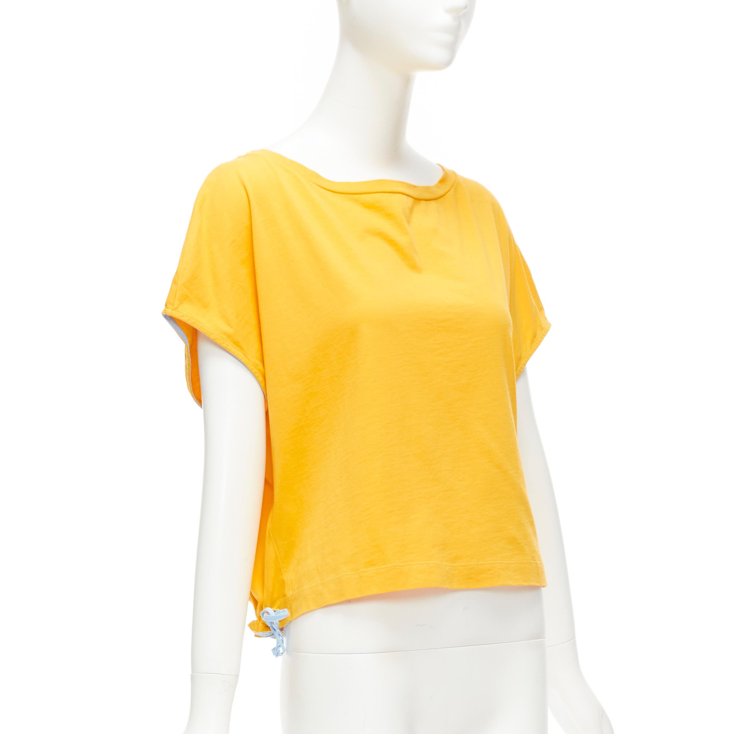 MARNI mango yellow cotton blue trim ruched sides cap sleeve t-shirt top IT38 XS In Excellent Condition For Sale In Hong Kong, NT
