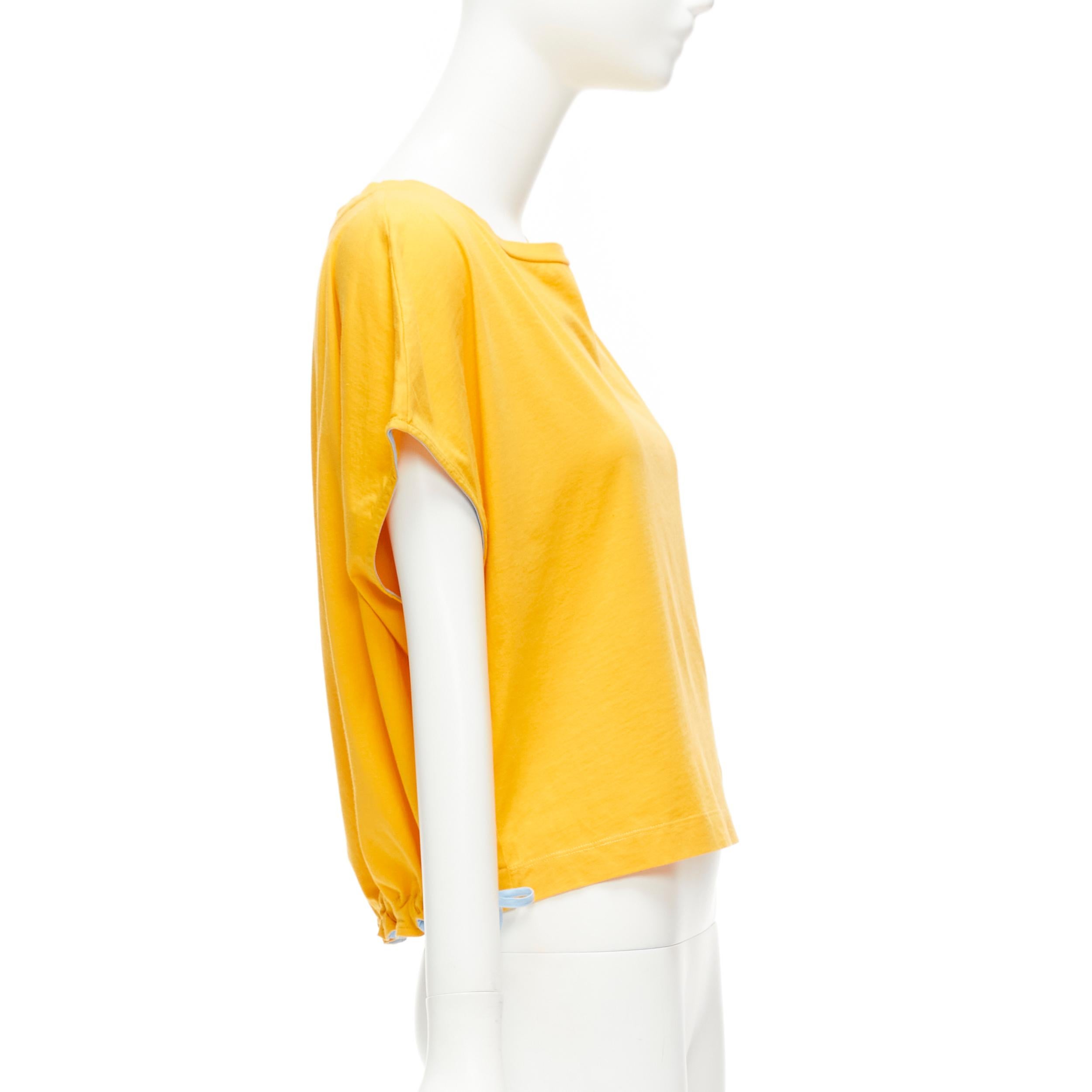 Women's MARNI mango yellow cotton blue trim ruched sides cap sleeve t-shirt top IT38 XS For Sale