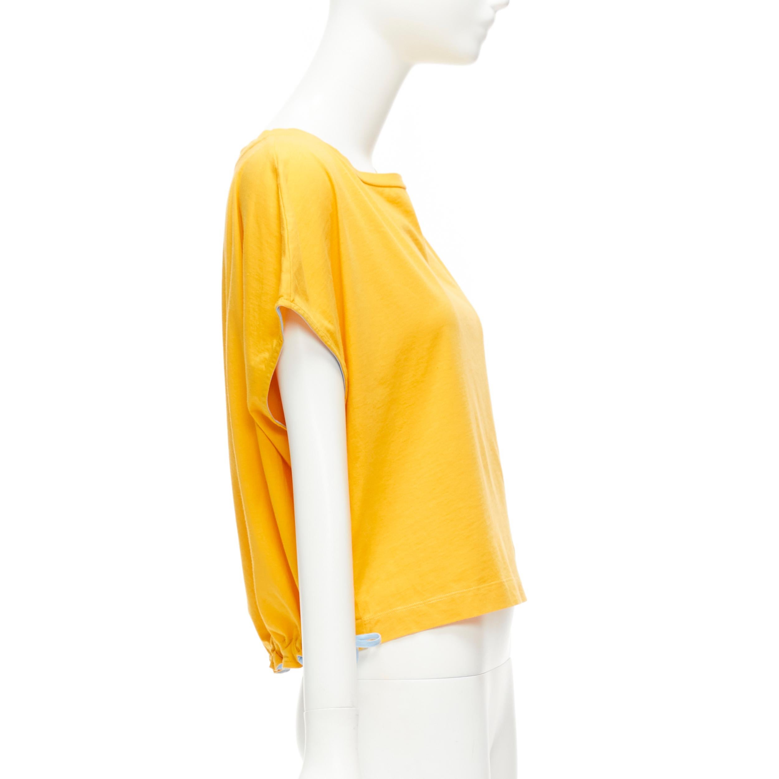 MARNI mango yellow cotton blue trim ruched sides cap sleeve t-shirt top IT38 XS In Excellent Condition For Sale In Hong Kong, NT