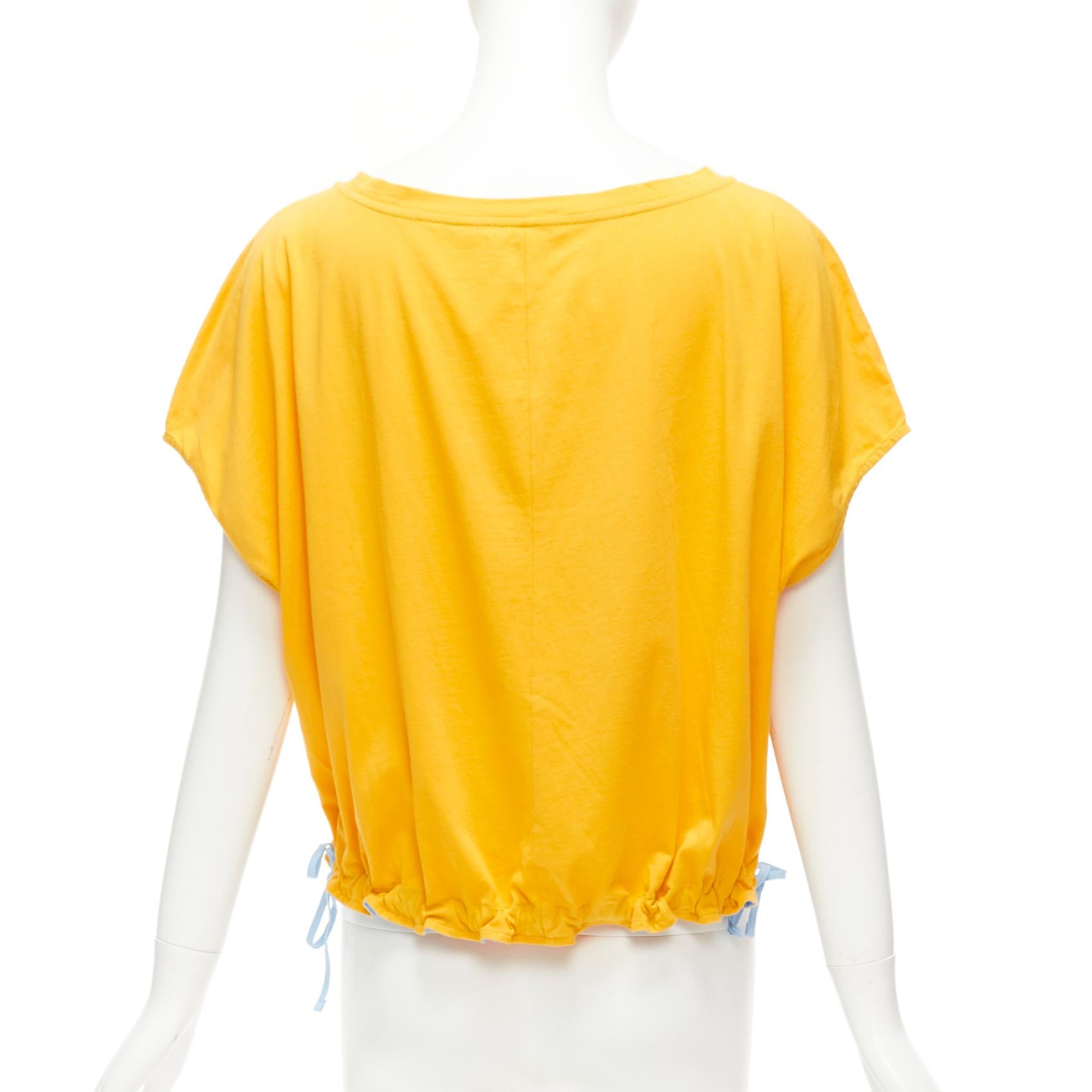 Women's MARNI mango yellow cotton blue trim ruched sides cap sleeve t-shirt top IT38 XS For Sale