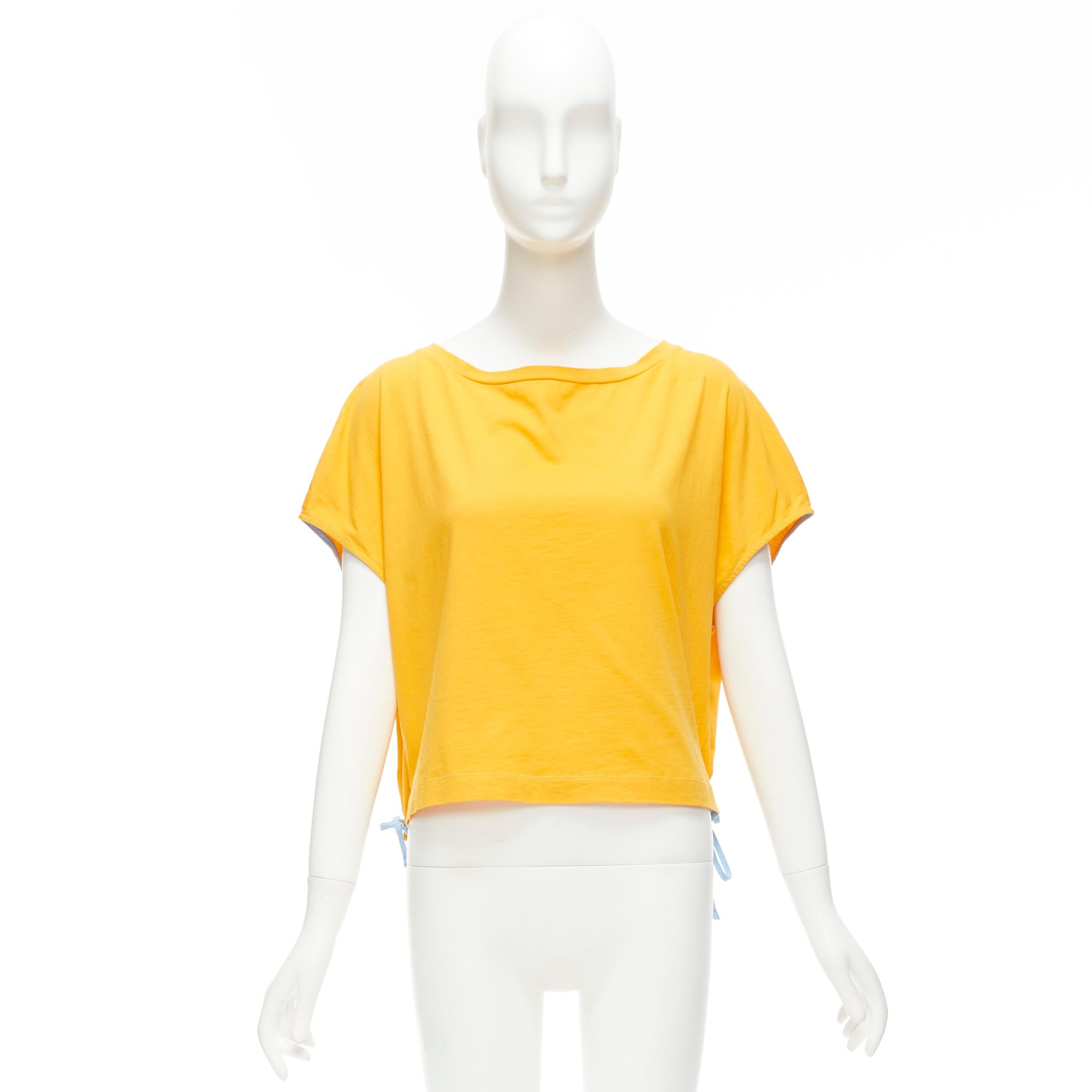 MARNI mango yellow cotton blue trim ruched sides cap sleeve t-shirt top IT38 XS For Sale 4