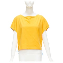 MARNI mango yellow cotton blue trim ruched sides cap sleeve t-shirt top IT38 XS Used MARNI mango yellow cotton blue trim ruched sides cap sleeve t-shirt top IT38 XS