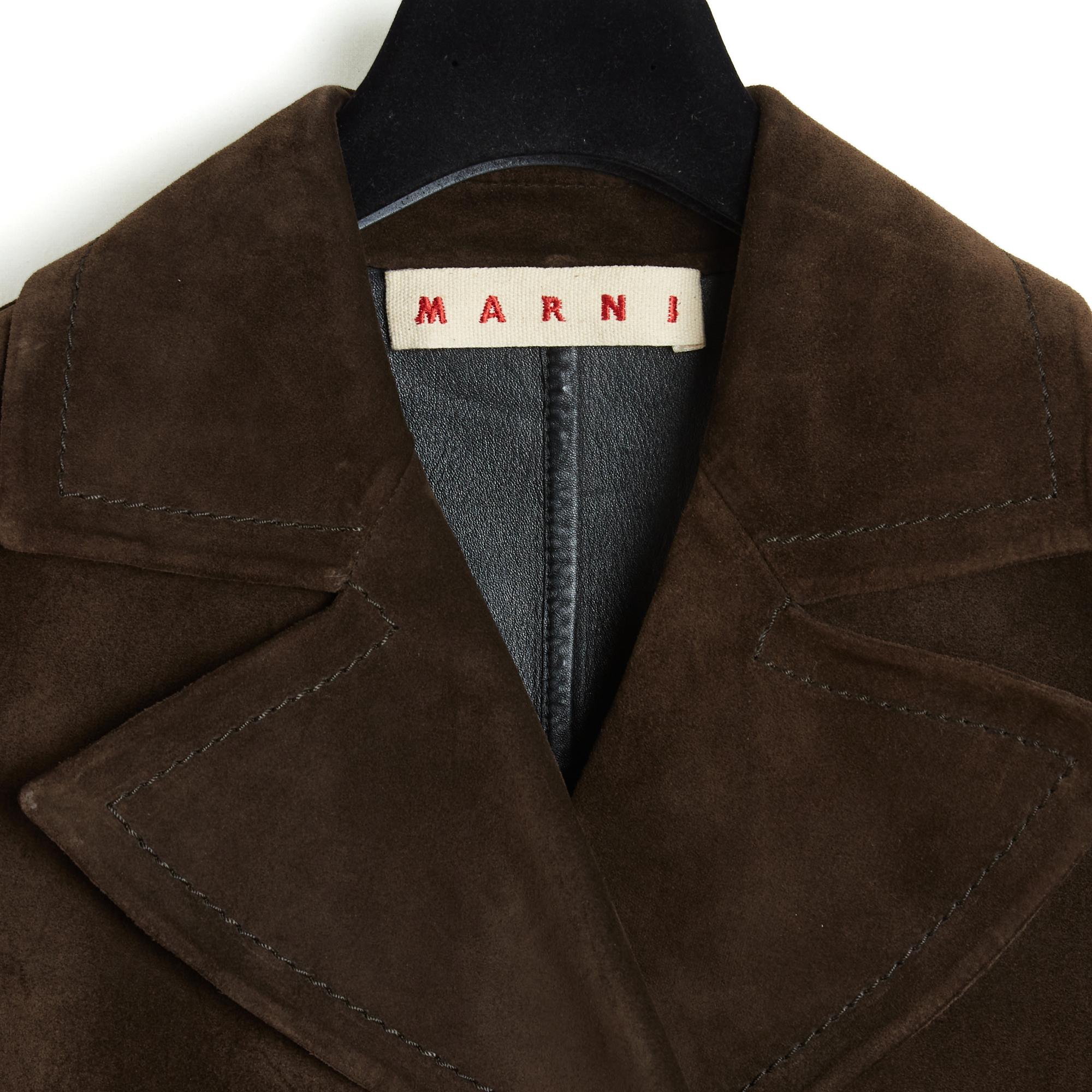 Beige Marni Manteau Veste Daim FR38 Khaki Brown Suede Coat Jacket UK10 US8 in vendita
