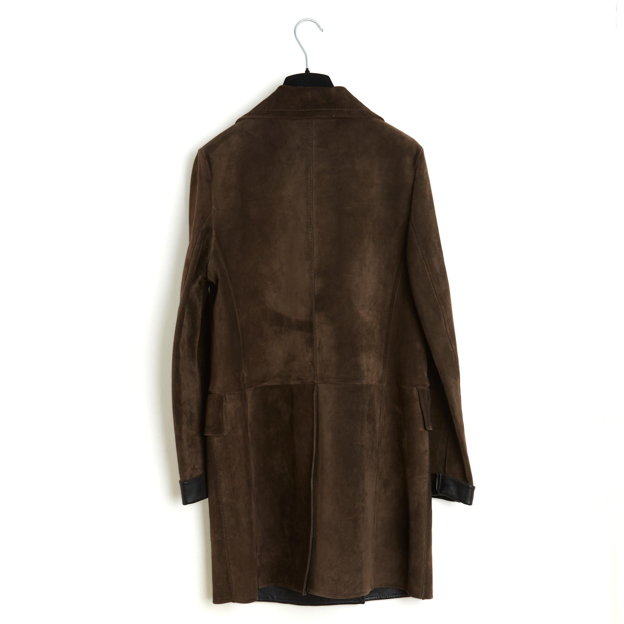Donna Marni Manteau Veste Daim FR38 Khaki Brown Suede Coat Jacket UK10 US8 in vendita