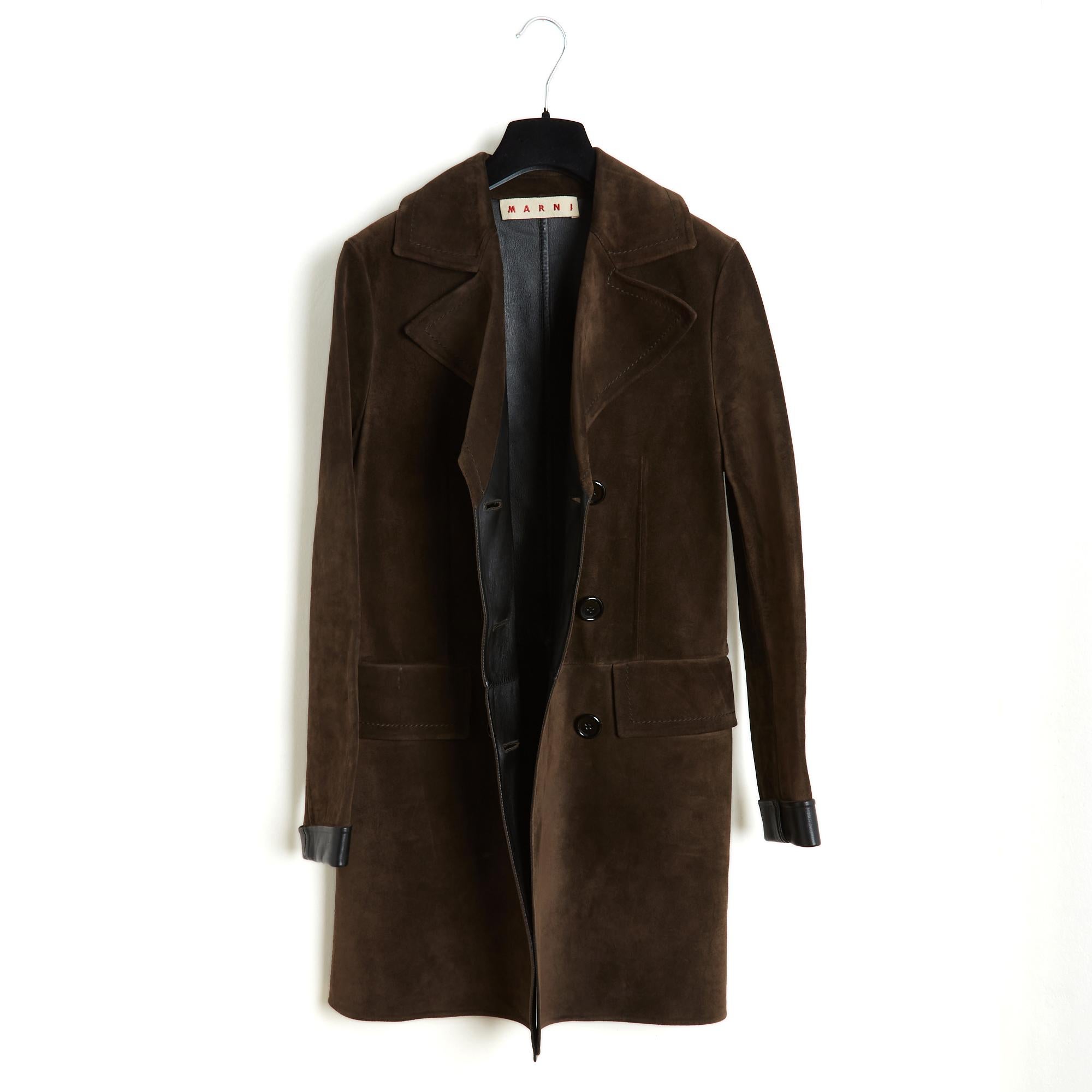 Marni Manteau Veste Daim FR38 Khaki Brown Suede Coat Jacket UK10 US8 in vendita 1