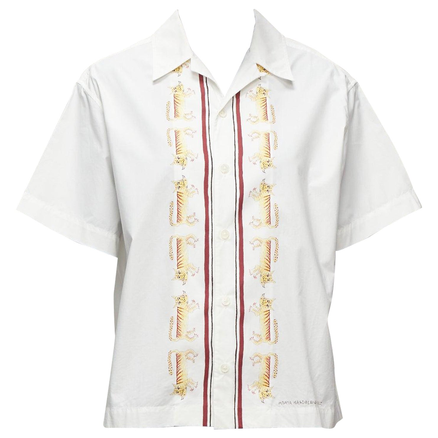 MARNI Maria Magdalena Suarez white cotton yellow tiger print shirt IT36 XXS