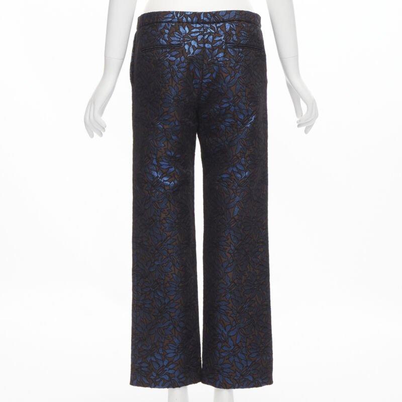 MARNI metallic blue brown floral jacquard wide leg trousers pants IT42 M In Excellent Condition For Sale In Hong Kong, NT