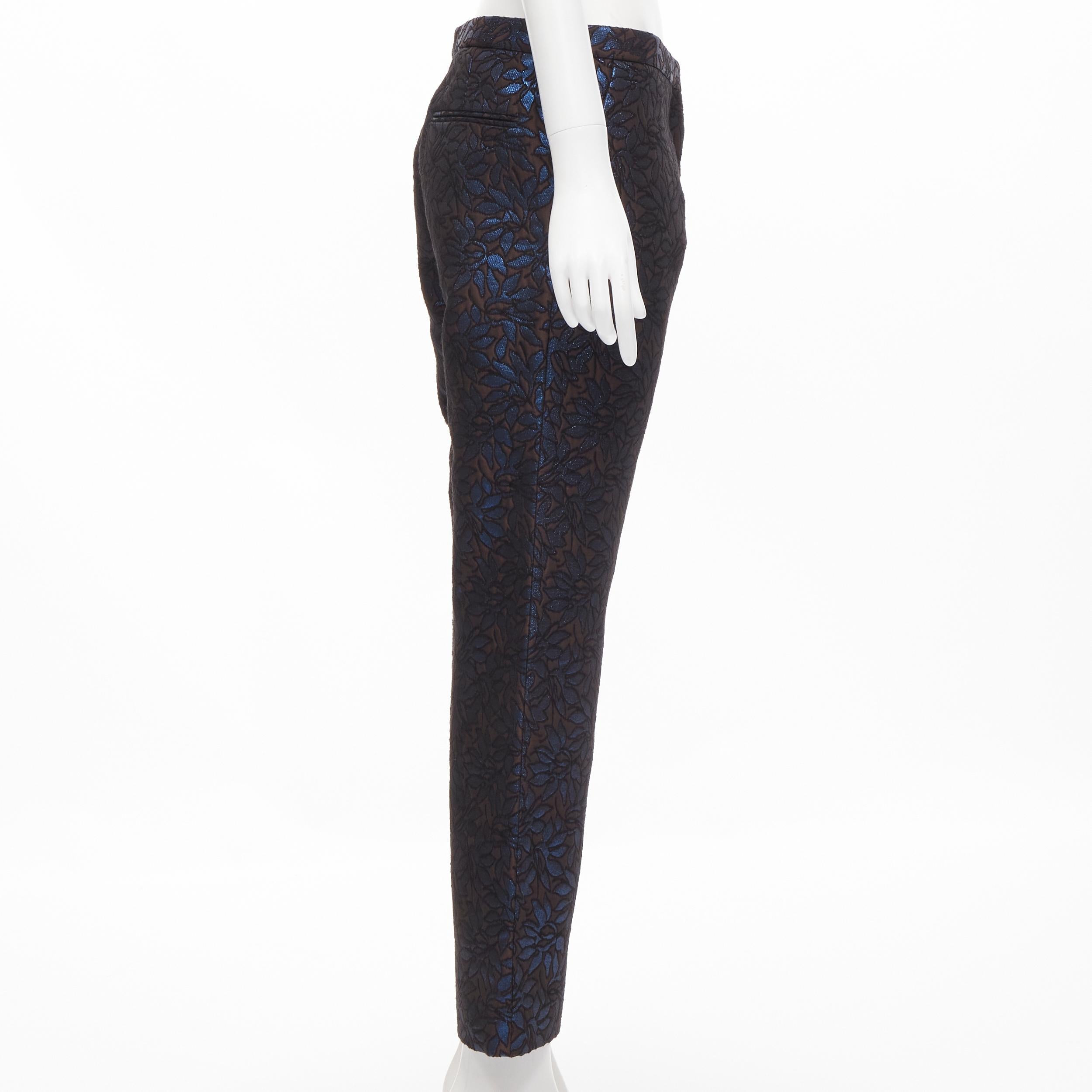 Black MARNI metallic blue brown floral jacquard wide leg trousers pants IT42 M For Sale