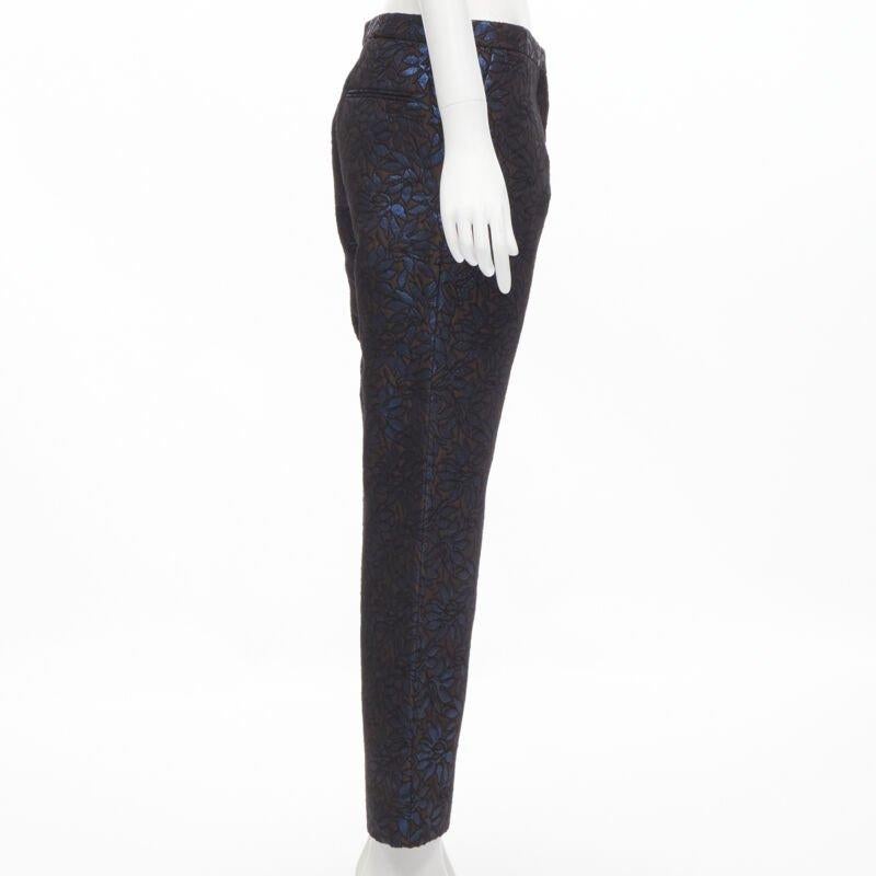 Women's MARNI metallic blue brown floral jacquard wide leg trousers pants IT42 M For Sale