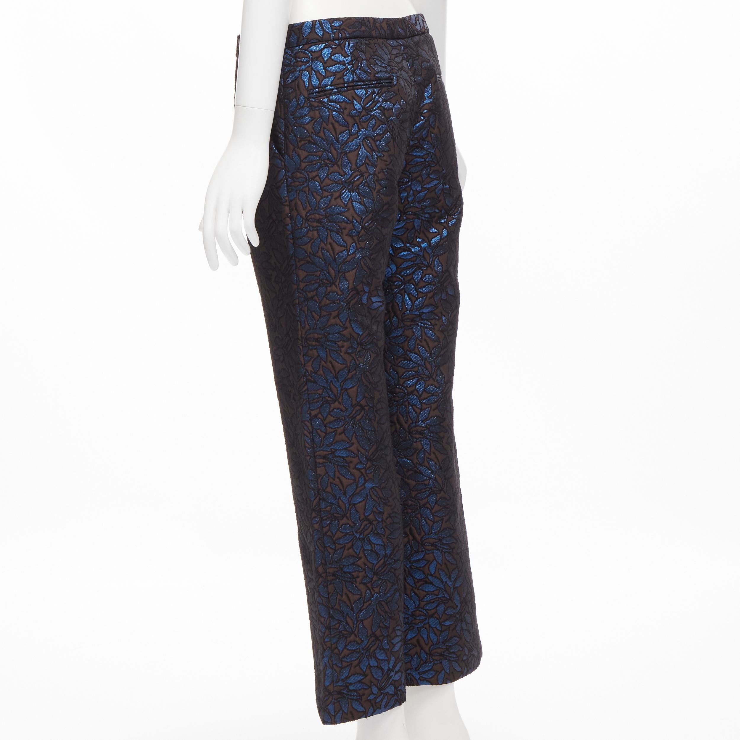 MARNI metallic blue brown floral jacquard wide leg trousers pants IT42 M In Excellent Condition For Sale In Hong Kong, NT
