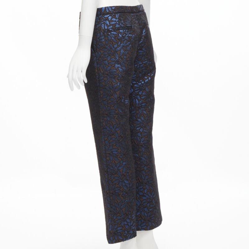 MARNI metallic blue brown floral jacquard wide leg trousers pants IT42 M For Sale 1