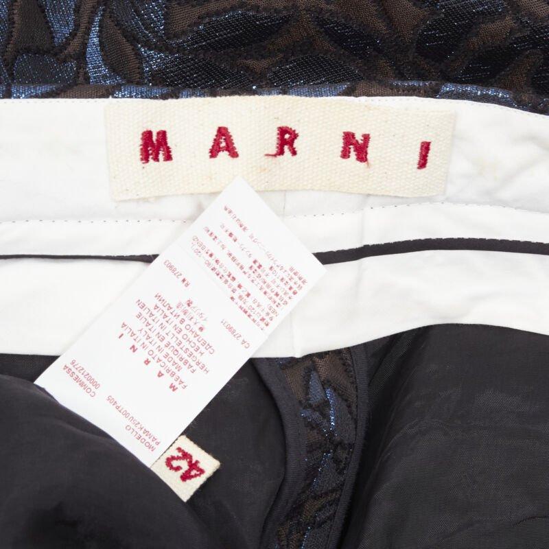 MARNI metallic blue brown floral jacquard wide leg trousers pants IT42 M For Sale 3
