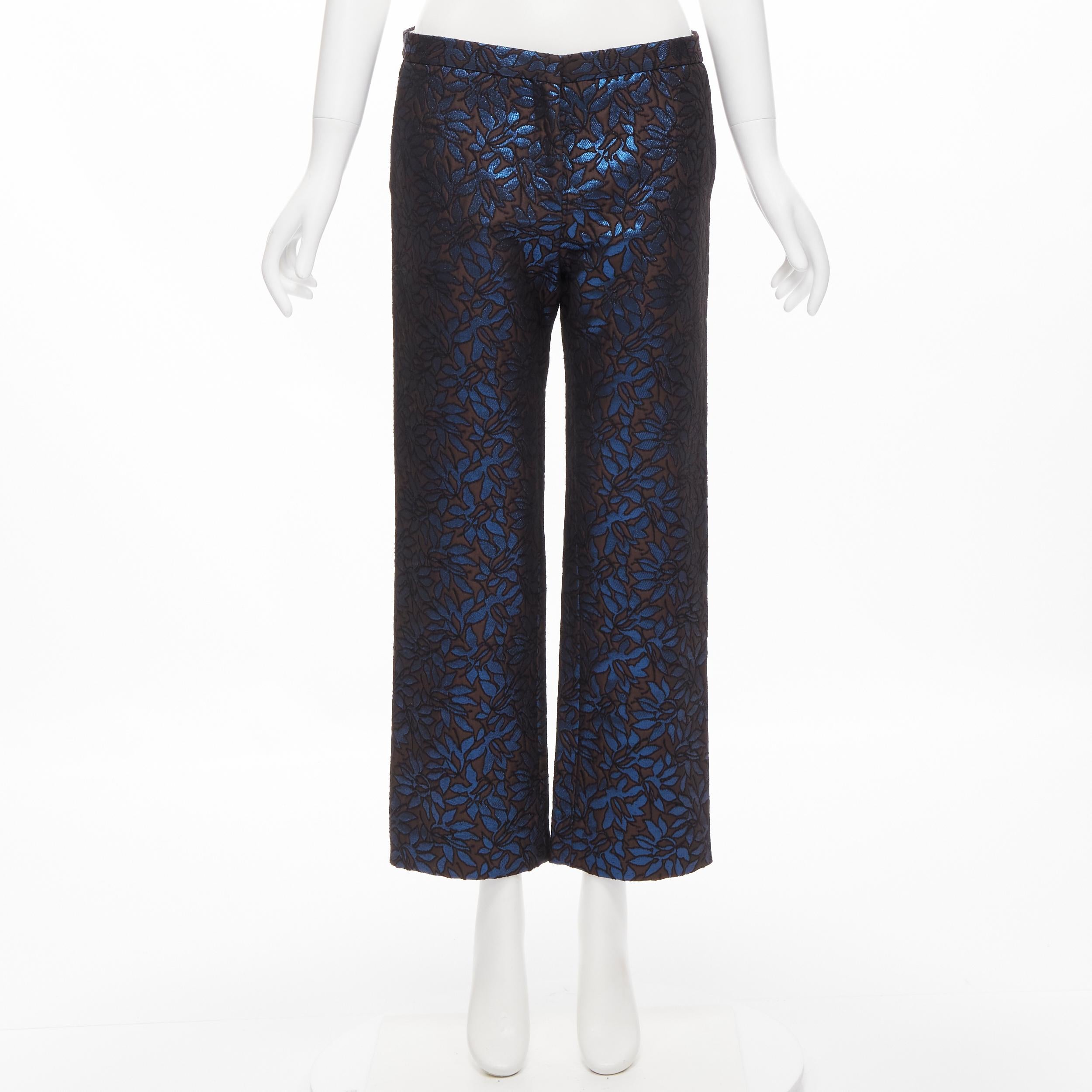 MARNI metallic blue brown floral jacquard wide leg trousers pants IT42 M For Sale 2