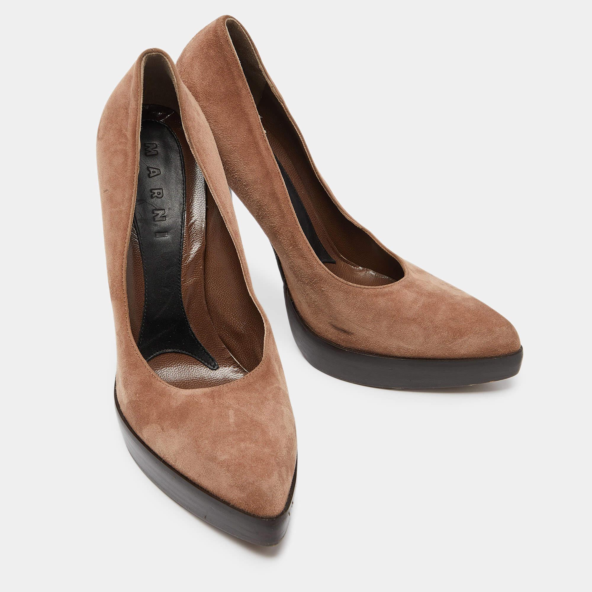 Marni Metallic Brown Suede Square Toe Platform Pumps Size 39 Bon état - En vente à Dubai, Al Qouz 2
