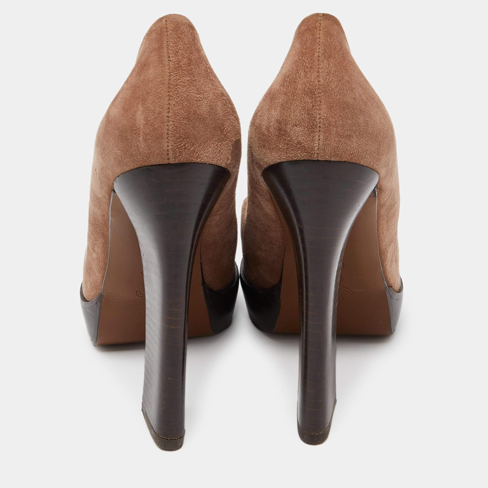 Marni Metallic Brown Suede Square Toe Platform Pumps Size 39 Pour femmes en vente
