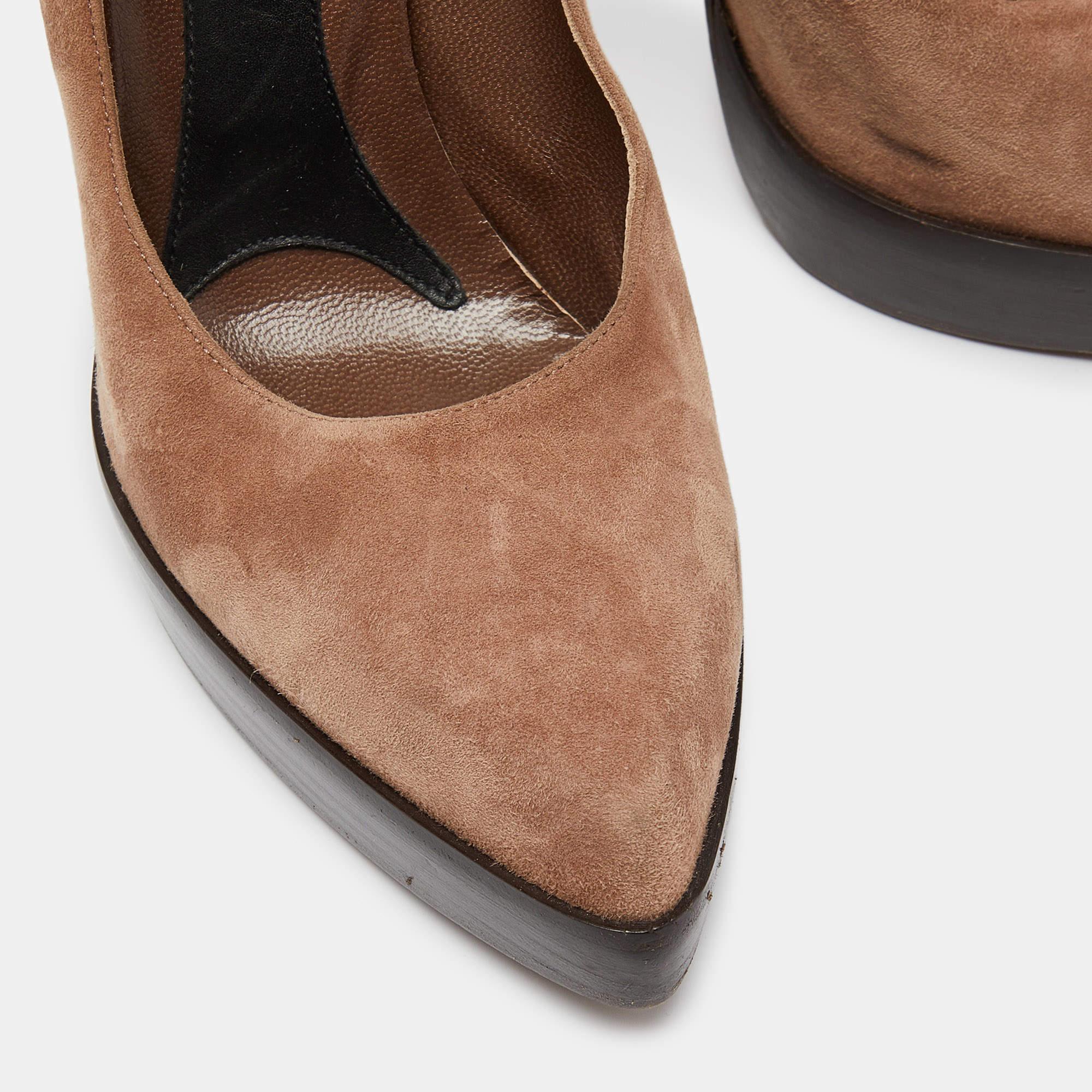 Marni Metallic Brown Suede Square Toe Platform Pumps Size 39 en vente 2