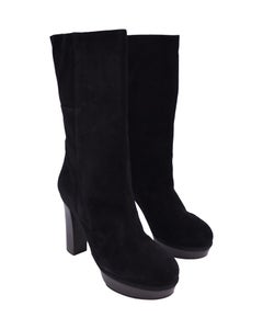 Marni Mid Calf Heeled Boots in Black Suede