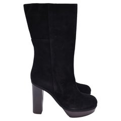 Marni Mid Calf Heeled Boots in Black Suede