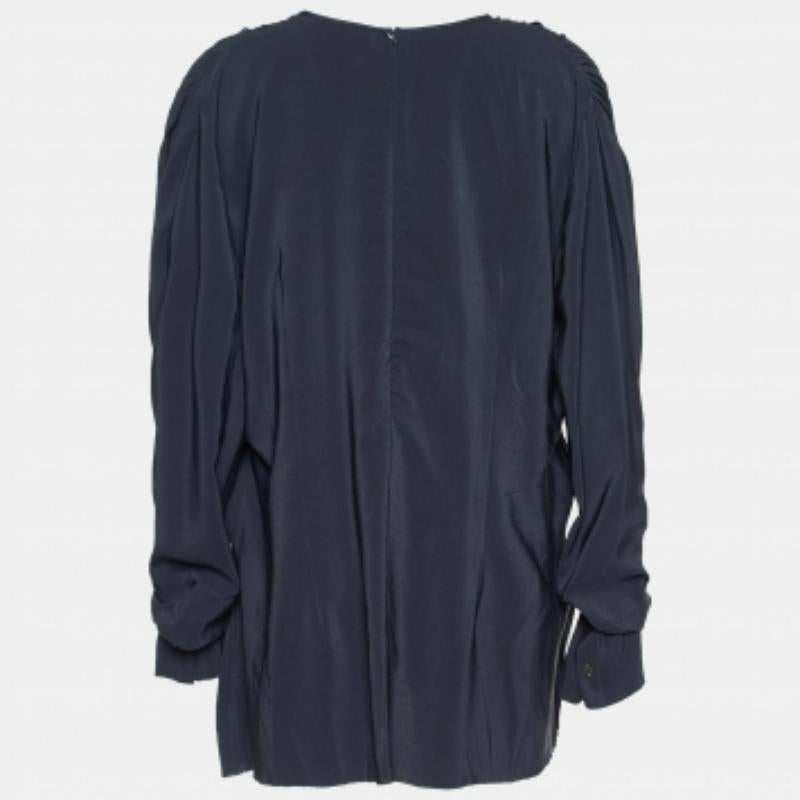 Marni Midnight Blue Silk Pleated Slouchy Top L In Good Condition For Sale In Dubai, Al Qouz 2