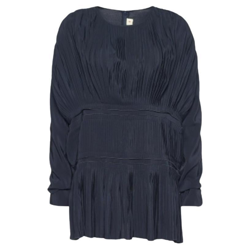 Marni Midnight Blue Silk Pleated Slouchy Top L For Sale