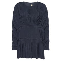 Marni Midnight Blue Silk Pleated Slouchy Top L