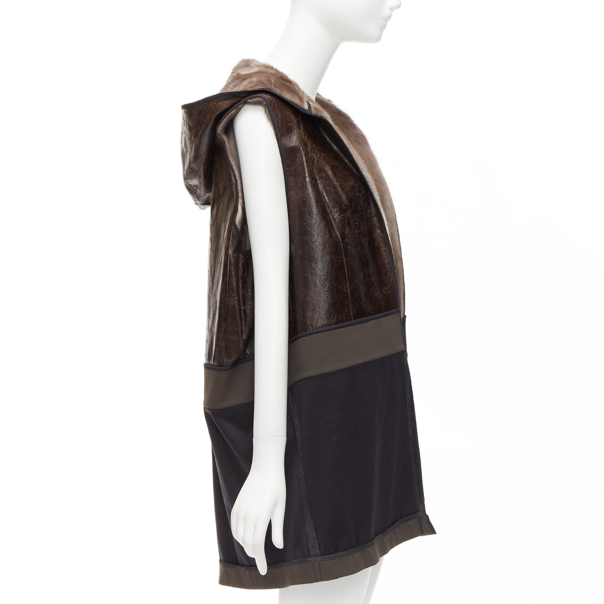 MARNI Nerz Gilet Reversible Brown Colorblocked textured fur hooded vest IT40 S Damen im Angebot