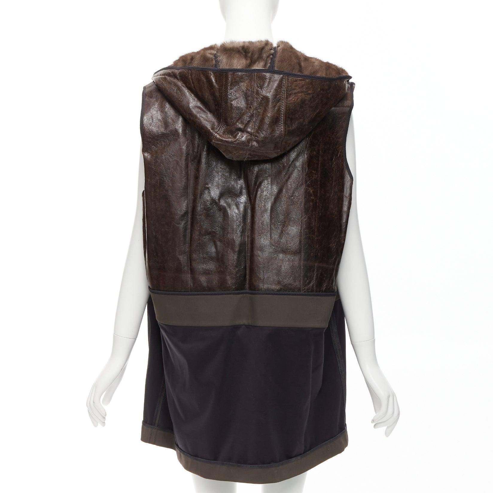 MARNI Nerz Gilet Reversible Brown Colorblocked textured fur hooded vest IT40 S im Angebot 1